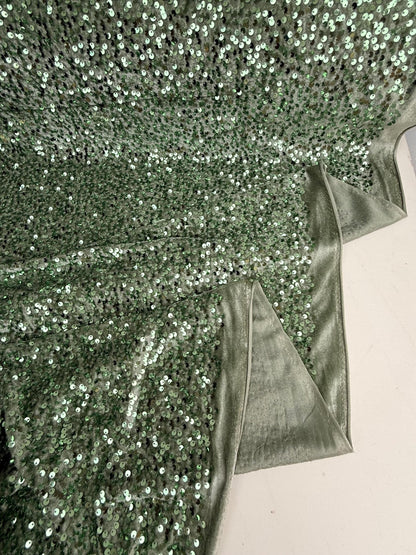 Sage Green Sequins on Sage Velvet Fabric by Yard, Green Sequin Material for Dresses Gowns, Curtains Bows, Bridal Backdrops DYI Crafts Fabric - from Gala Textile