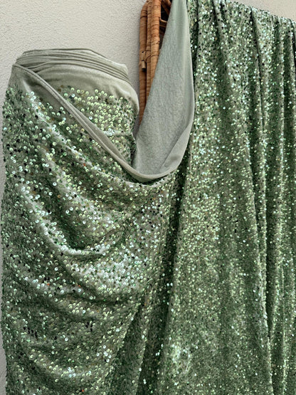 Sage Green Sequins on Sage Velvet Fabric by Yard, Green Sequin Material for Dresses Gowns, Curtains Bows, Bridal Backdrops DYI Crafts Fabric - from Gala Textile