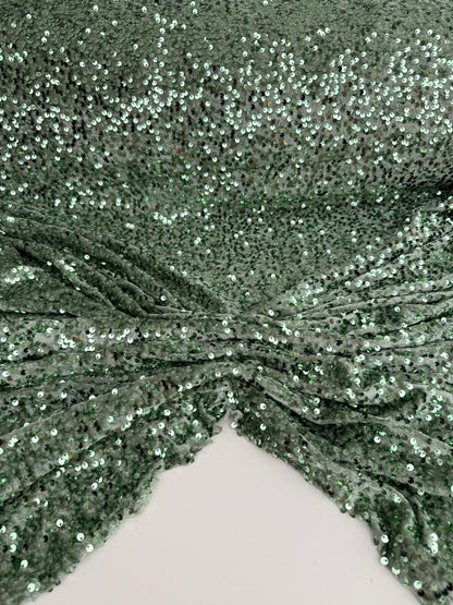 Sage Green Sequins on Sage Velvet Fabric by Yard, Green Sequin Material for Dresses Gowns, Curtains Bows, Bridal Backdrops DYI Crafts Fabric - from Gala Textile