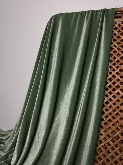 Sage Green Stretch Velvet Fabric By Yard Green Material Polyester Velvet Fabric for Bows Top Knots Head Wraps Scrunchies, Gowns Bridal Decor - from Gala Textile