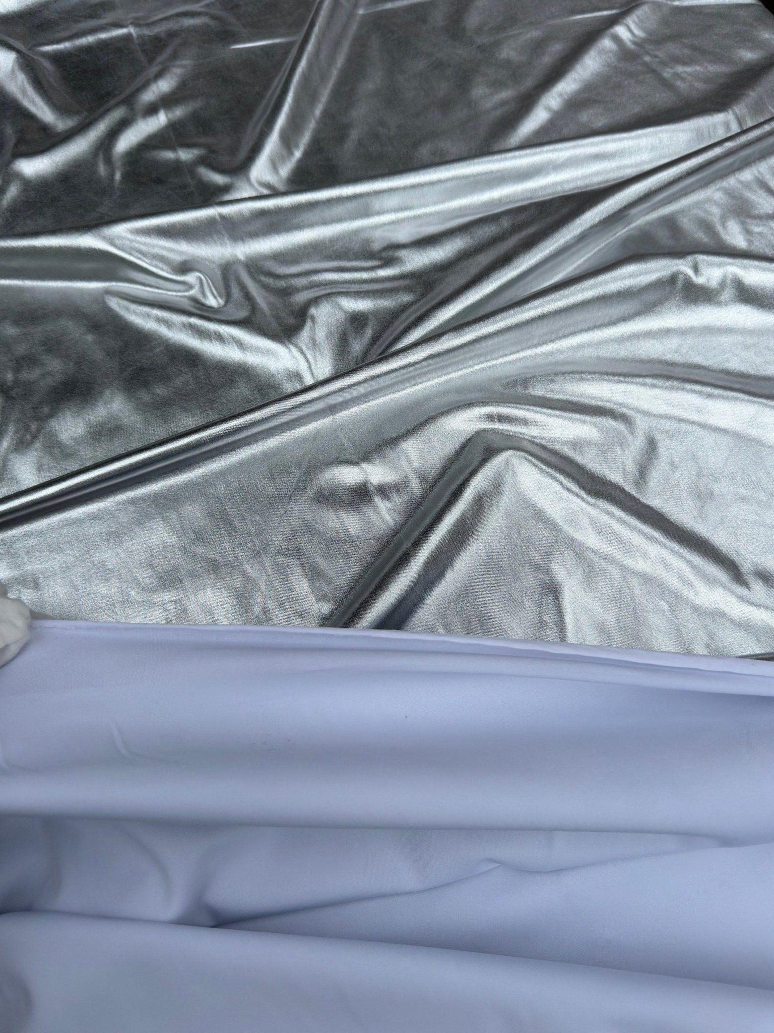 Silver Spandex Lame Foil Fabric by Yard Super Stretch Metallic Lame All Over Foil on Stretch Knit for Dance Wear Costumes, Dresses, Leggings - from Gala Textile