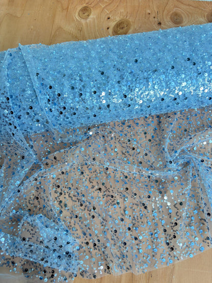 Sky Blue Beaded Lace Fabric with Pearls and Sequins by Yard, Luxury Shimmer Fabric for High - End Bridal, Gowns, Evening Wear Lace, Backdrops - from Gala Textile