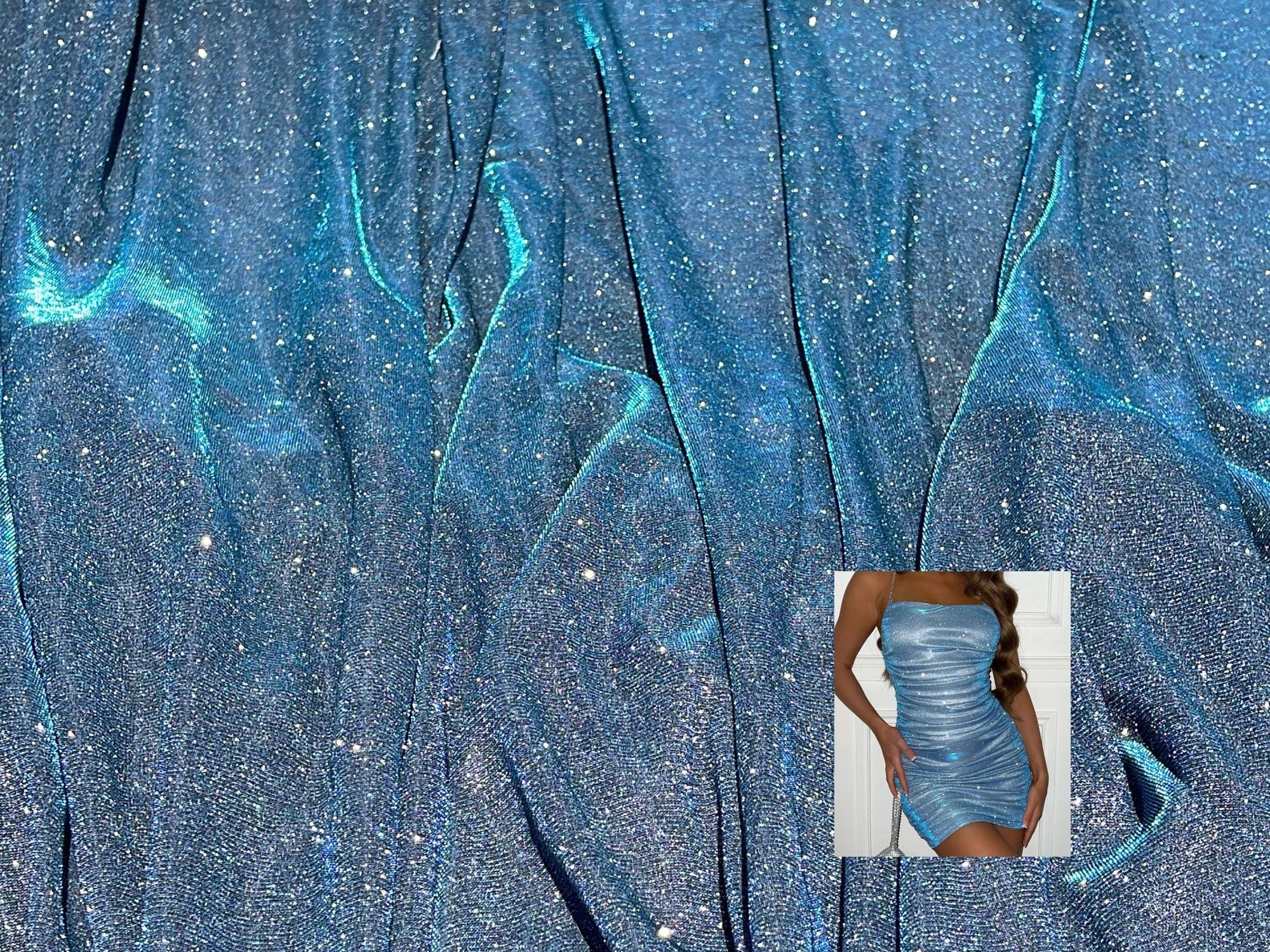 Slate Blue Foam Lurex Glitter Fabric by Yard, Fade Blue Sparkling Lure Gala Textile Slate Blue Foam Lurex Glitter Fabric by Yard, Fade Blue Sparkling Lure Gala Textile