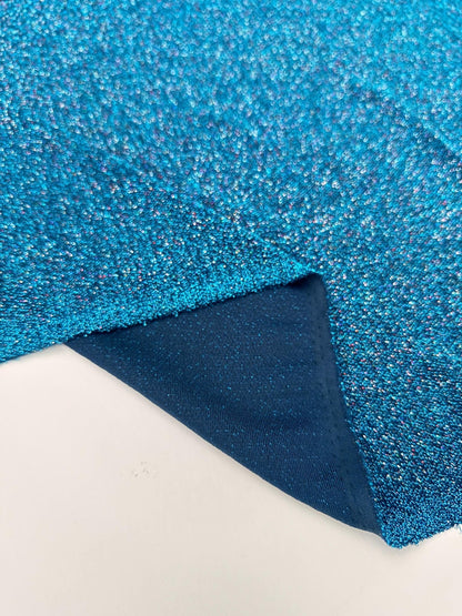 Turquoise 4 Way Stretch Lurex Fabric by The Yard Knit Spandex Shimmery Multi Color Blue Glitter Knit For Dressmaking Gown Backdrop Drapes - from Gala Textile