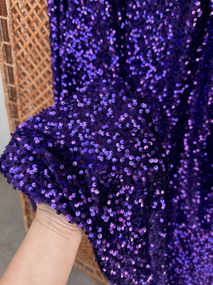 Violet Sequins on Stretch Velvet Fabric, Luxury Violet Sequined Fabric by the yard for Dresses Gowns, Bows, Dance Wear, 2 Way Stretch Velvet - from Gala Textile