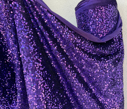 Violet Sequins on Stretch Velvet Fabric, Luxury Violet Sequined Fabric by the yard for Dresses Gowns, Bows, Dance Wear, 2 Way Stretch Velvet - from Gala Textile