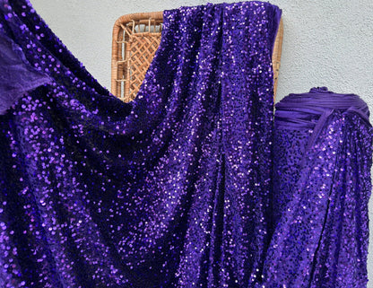 Violet Sequins on Stretch Velvet Fabric, Luxury Violet Sequined Fabric by the yard for Dresses Gowns, Bows, Dance Wear, 2 Way Stretch Velvet - from Gala Textile