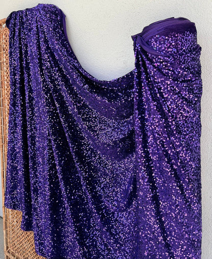 Violet Sequins on Stretch Velvet Fabric, Luxury Violet Sequined Fabric by the yard for Dresses Gowns, Bows, Dance Wear, 2 Way Stretch Velvet - from Gala Textile