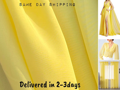 Yellow Chiffon Fabric By The Yard , Yellow Bridal Fabric, Bridal Chiffon, Sheer Fabric Light Weight Yellow Chiffon Fabric for Dress Veil - from Gala Textile